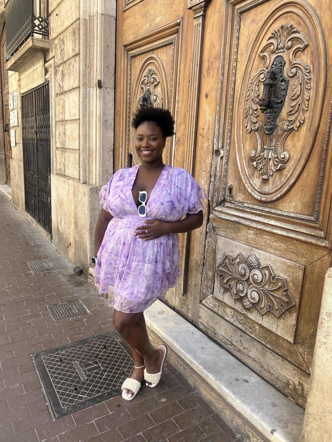 Shay in a lavender dress